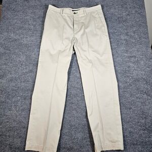 Tommy Hilfiger Mens Khaki Chino Pants Tan Flat Front Straight Leg 34x32 Cotton